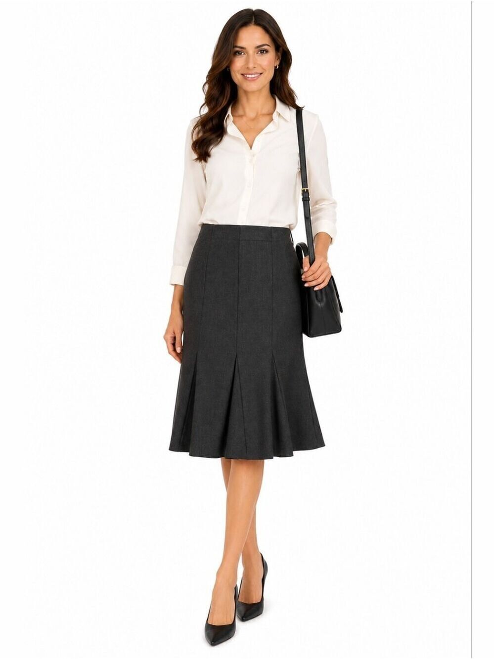 TRIBAL Mid length Pleated Flare Gray Business Skirt Size 2